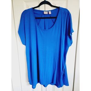 Chico's 3 Royal Blue Knit Short Sleeve Tee Top X-Large Stretch Hi-Lo Crew Neck‎